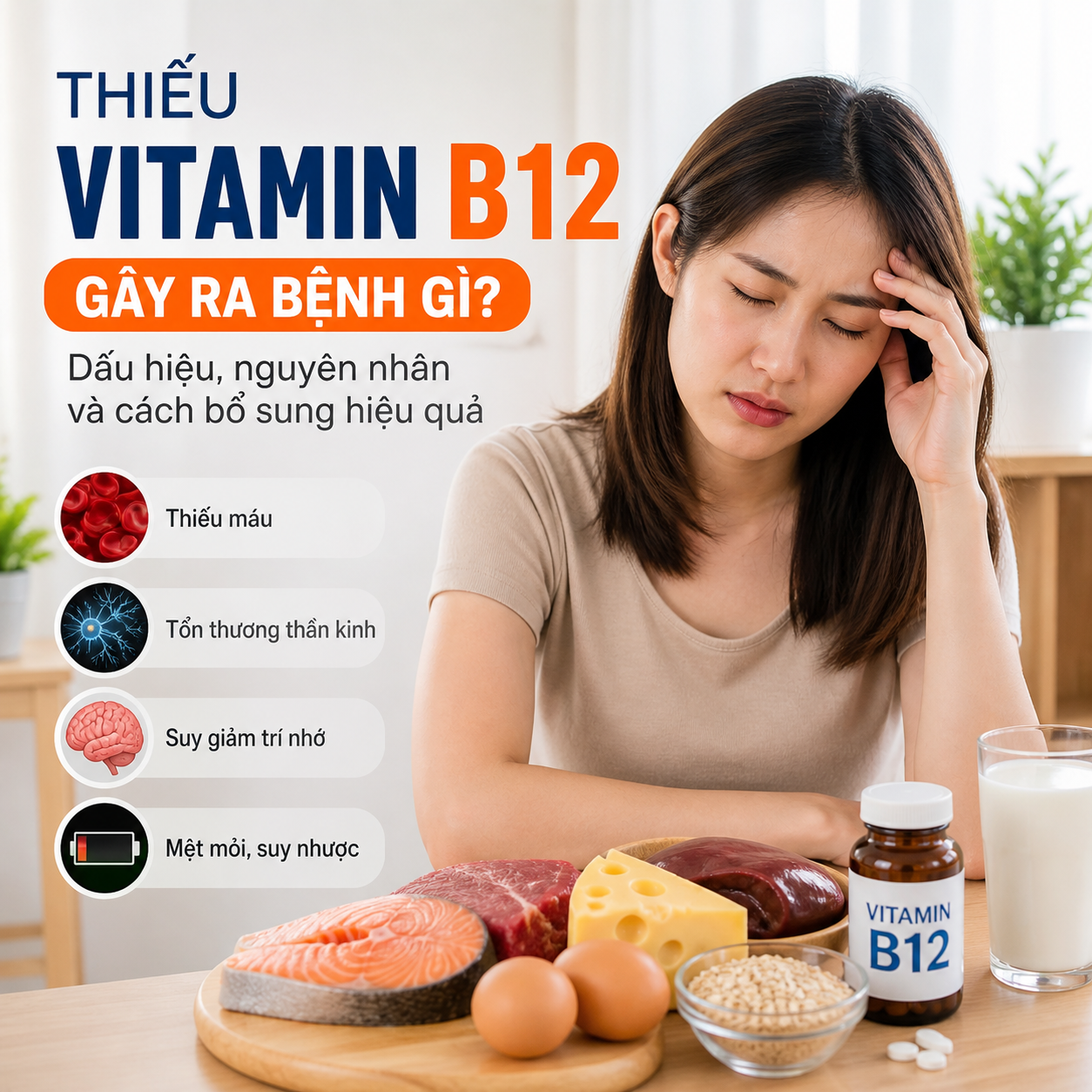 Thiếu vitamin B12 gây ra bệnh gì? Dấu hiệu, nguyên nhân và cách bổ sung